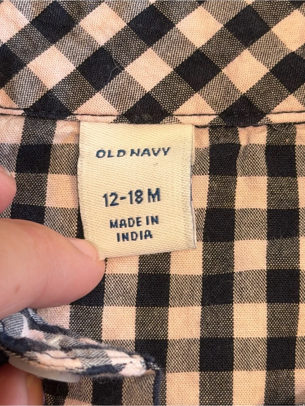 Old Navy Toddler Boys Navy & Light Pink Gingham Button-Up Shirt, 12-18 Months